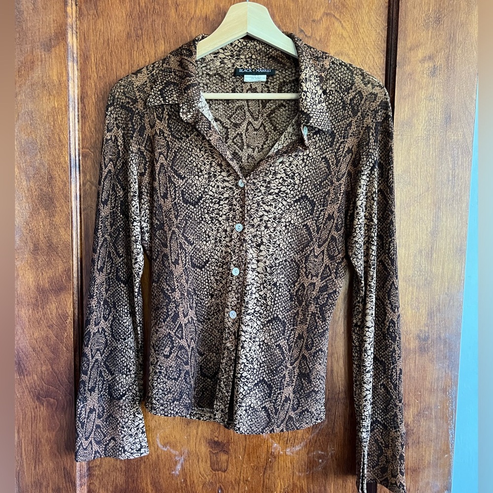Vintage snakeskin mesh button down